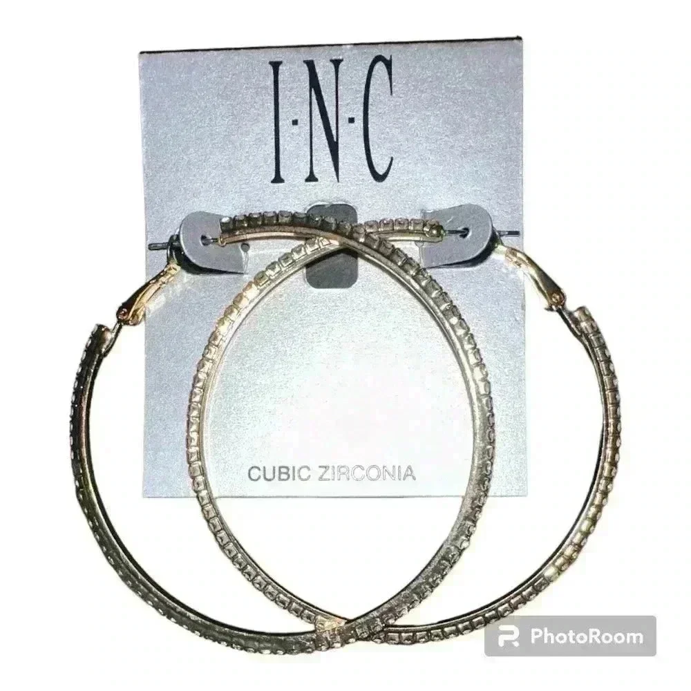 I.N.C. Gold Tone Large Pavé Cubic Zirconia Hoop Earrings